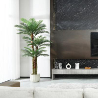 Primrue Adcock Faux Palm Tree in Pot, Faux Green Large Palm Plant, Fake Tree for Home Decor