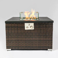 Latitude Run® Outdoor Rectangle  Wicker Fire Pit Table