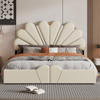 Mercer41 Petal Shaped Platform Bed with Hydraulic Storage System, PU Storage Bed, Decorated with Metal Balls