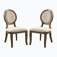 Wenty Set Of 2 Padded Beige Fabric Dining Chairs In Rustic Oak Finish