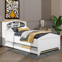Latitude Run® Twin Size Wood Platform Bed With House-Shaped Storage Headboard