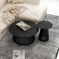 Ebern Designs Round Coffee Table Set Of 2, Grille Molding, Suitable For Bedroom, Living Room, Balcony