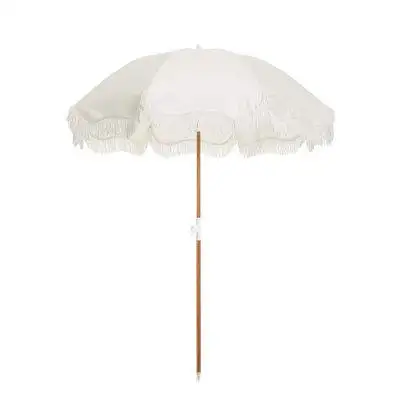 Wildon Home® Beach Umbrella with White Fringe, , 1" Tilting Wood Pole,Antique White