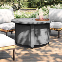 Ebern Designs Silverlock 25" H x 44" W Aluminum Propane Outdoor Fire Pit Table with Lid