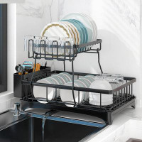 NIERBO Dish Drying Rack With Drain Board, Large Capacity 2 Tier Dish Drain Rack Kitchen Dish Drying Rack With Swivel Spo