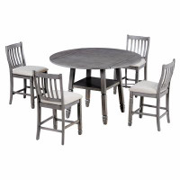 Red Barrel Studio 5-Piece Counter Height Dining Table Set In 2 Table Sizes With 4 Folding Leaves And 4 Upholstered Chair