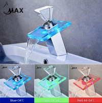 Waterfall Bathroom Faucet Single Handle With LED Light
