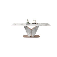 Everly Quinn Modern Light Luxury Rectangular White Rock Slab Dining Table