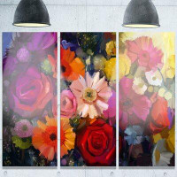 Design Art 'Bouquet of Rose Daisy and Gerbera' 3 Piece Painting Print on Metal Set