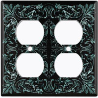 WorldAcc Metal Light Switch Plate Outlet Cover (French Victorian Frame Teal 13 - Double Duplex)