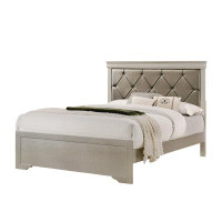 House of Hampton Modern 1Pc Beige Champagne Finish Queen Size Panel Bed Wooden Crocodile Texture PU Upholstered Headboar