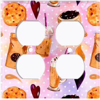 WorldAcc Metal Light Switch Plate Outlet Cover (Coffee Beans Cookie Treats Hearts Pink Polka Dots - Double Duplex)