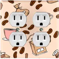 WorldAcc Metal Light Switch Plate Outlet Cover (Coffee Cups Beans Press Maker Tan - Double Duplex)
