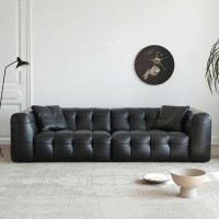 MABOLUS 106.30" Black Faux leather Modular Sofa cushion couch