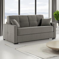 Latitude Run® Isabelle Italian 81" Top Grain Leather Sofa Bed with Memory Foam Mattress
