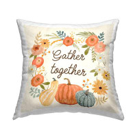 East Urban Home Gather Together Phrase Mixed Autumnal Gourds Flowers Printed Throw Pillow Design By Victoria Barnes