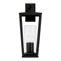 Gracie Oaks 9.25"W x 23.75"H 3-Light Outdoor Wall Lantern in Black with Clear Glass Cylinder