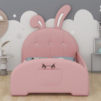 HENGERMEI Twin Size Upholstered Rabbit-Shape Princess Bed With Headboard And Footboard