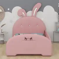 HENGERMEI Twin Size Upholstered Rabbit-Shape Princess Bed With Headboard And Footboard
