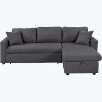 Latitude Run® Upholstery  Sleeper Sectional Sofa Grey with Storage Space, 2 Tossing Cushions