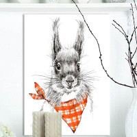 Made in Canada - East Urban Home 'Cute Rabbit with Red Neckerchief' Drawing Print on Wrapped Canvas