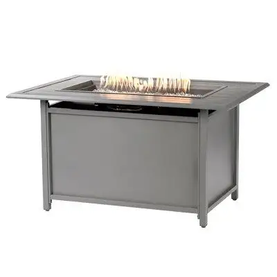 Gracie Oaks Avaline Rectangular 46 In. X 31 In. Aluminum Propane Fire Pit Table, Glass Beads, Two Covers, Lid, 55,000 Bt