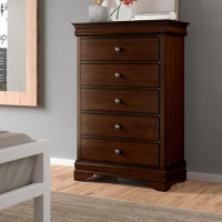 Alcott Hill Lindenberg Philippe Style 1Pc Chest Of Drawers Brown Cherry Finish Okume Veneer Bedroom Furniture