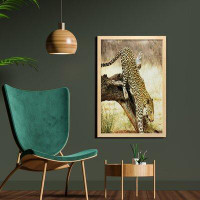 East Urban Home Ambesonne Safari Wall Art With Frame, Leopard On Tree Trunk Desert Plants Exotic Hunter Predator Big Cat
