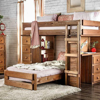 FOA Mahogany Twin/Full Bunk Bed-Separates into 2 Separate beds w Built in Desk ( American Pine Construction )