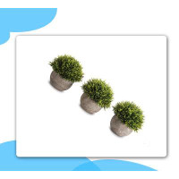 Primrue Mini Artificial Plants Plastic Fake Green Grass Topiary Shrubs With Grey Pot