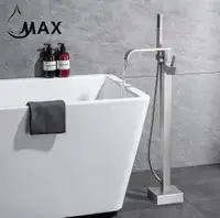 Floor Mount Tub Filler Waterfall Single Handle With Rough-In And Handheld Brushed Nickel Finish
