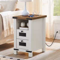 Gracie Oaks 24" End Table With Drawers And Built-in Outlets
