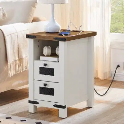 Laurel Foundry Modern Farmhouse Cordele 24"H Farmhouse Narrow End Table with Drawers and Charging Station