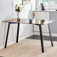 George Oliver Modern rectangular dining table with tempered glass tabletop and metal legs