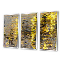 Design Art Yellow Meets Grey Abstract Art II - Modern Framed Canvas Wall Art Set Of 3