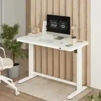 Inbox Zero Marleana 48" W Ergonomic Home Office Height Adjustable Standing Desk Tempered Glass Top White Computer Desk W