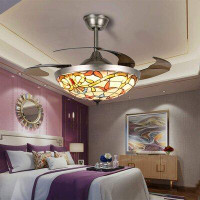 World Menagerie 42" Hartwick 4 - Blade LED Smart Retractable Blades Ceiling Fan with Remote Control and Light Kit Includ