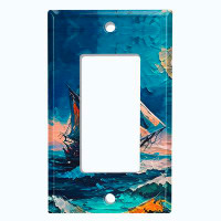 WorldAcc Metal Light Switch Plate Outlet Cover (Rustic Sea Ship Boat Blue Ocean Art - Single Rocker)
