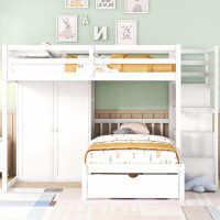 Myhomekeepers Full Over Twin Bunk Bed With Wardrobe, Drawers