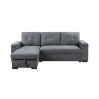 Latitude Run® Grey Woven Reversible Sleeper Sectional Sofa with Storage Chaise Cup Holder USB Ports and Pockets