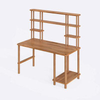 Demontha Solid Beech Wood Study And Writing Desk Demontha, Wooden Computer Desk With Shelves