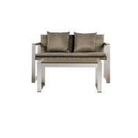 Ebern Designs Full Aluminum Woven Rattan Double Sofa With Coffee Table