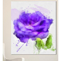 Design Art 'Blue Rose Flower with Paint Splashes' Painting Print on Wrapped Canvas