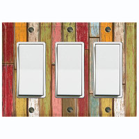 WorldAcc Metal Light Switch Plate Outlet Cover (Colorful Fence - Triple Rocker)