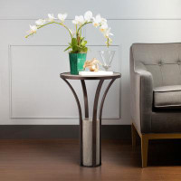 Latitude Run® Elevarre's Elegant 24-Inch Alford Marble Top Table Bronze Iron Frame, Luxurious Accent Furniture For Home