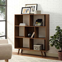 Modway Modway Transmit Mid-Century Offset Cube Wood 7 Tier Bookcase In Walnut