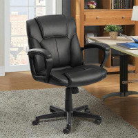 Latitude Run® Executive Office Chair Swivel Task Seat With Ergonomic Mid-Back, Waist Support, PU Leather, (Black)