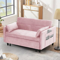 Latitude Run® Sofa Pull-Out Bed Includes Two Pillows 54 "Pink Velvet Sofa With Small Space