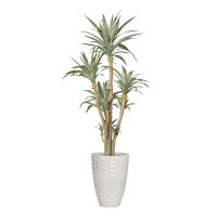 Vintage Home 92.9"H Vintage Real Touch Golden Edged Agave, Indoor/ Outdoor, In Pot With Rope Basket (48X48x82"H )