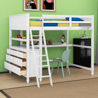 Harriet Bee Eyvone Full Solid Wood Standard Loft Bed with Built-in-Desk with Shelves by Harriet Bee